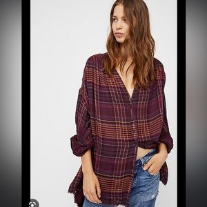 Free people Plaid long sleeve top
